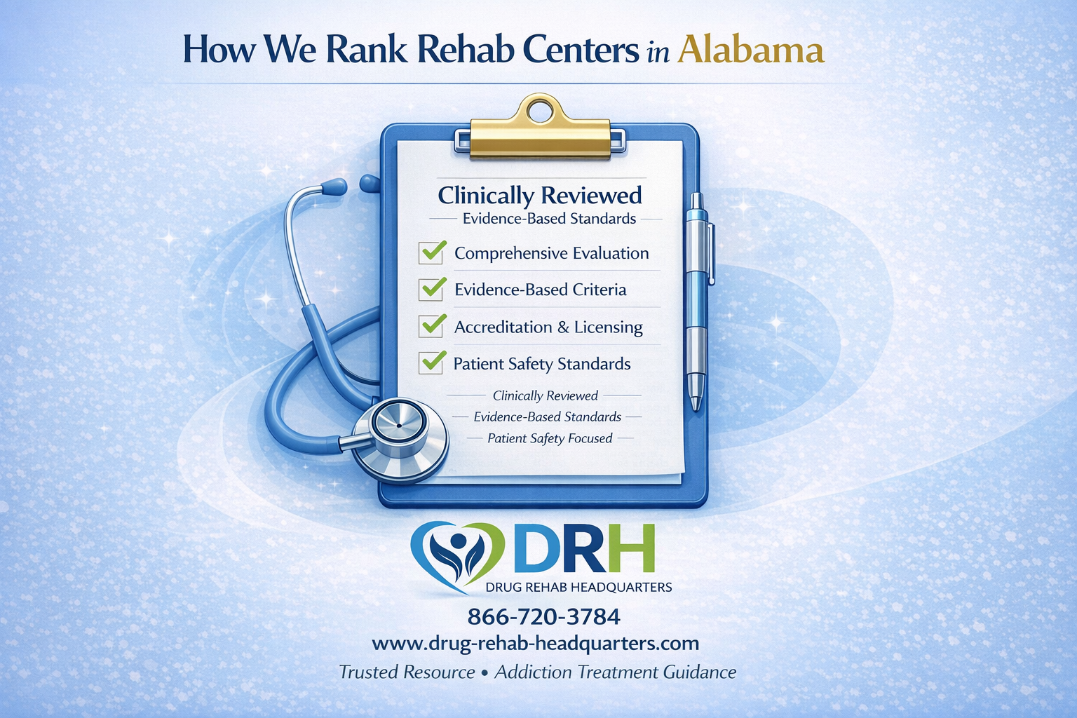 How we rank drug and alcohol rehab centers in Alabama clinical review process infographic